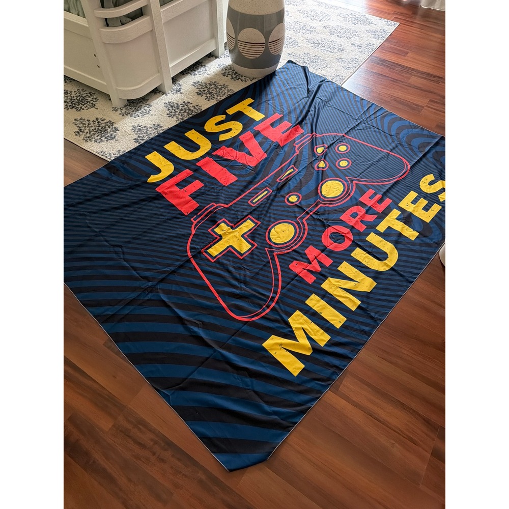Just Five More Minutes Gamer Wall Tapestry Video gamer Navy Black 60x80